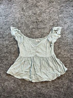 Jopna Polka Dot Ruffle Sleeve Blouse in Green & White Size Medium